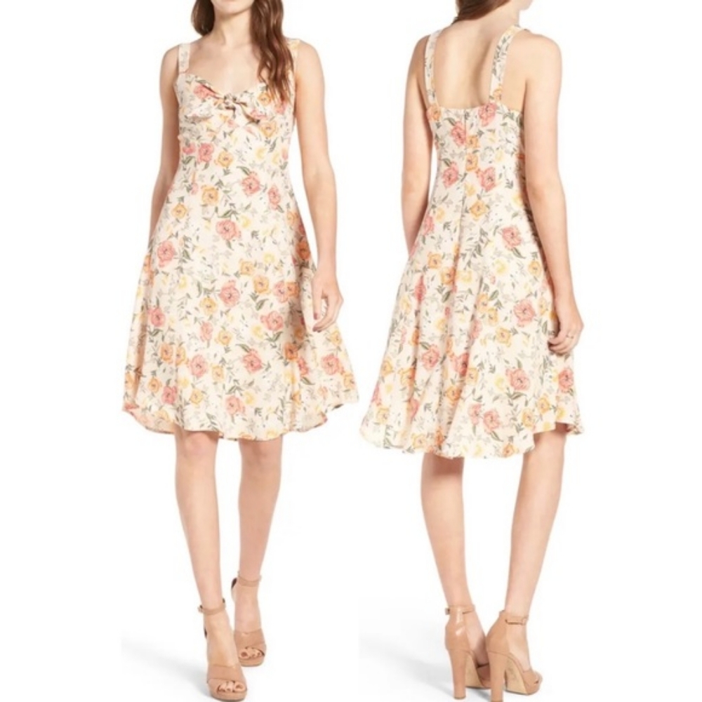 ASTR the Label Cream Peach Floral Tie Front Cottagecore 90s Spring Midi Dress